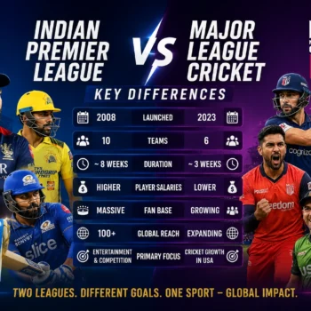 Indian Premier League vs Major League Cricket comparison featuring IPL and MLC players